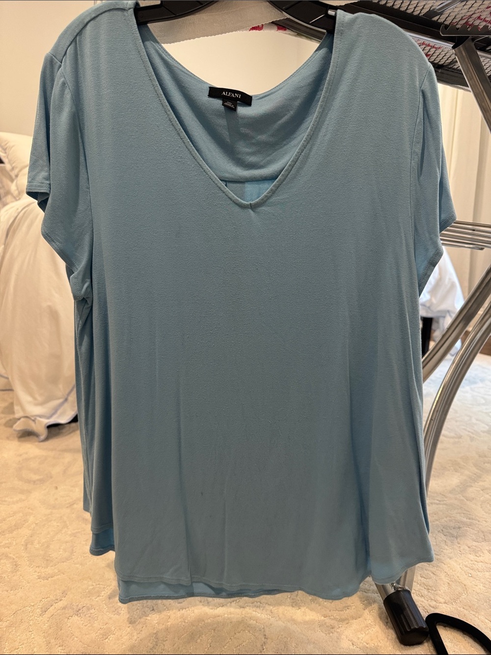 Alfani Women's Sky Blue Short Sleeve V-Neck Top